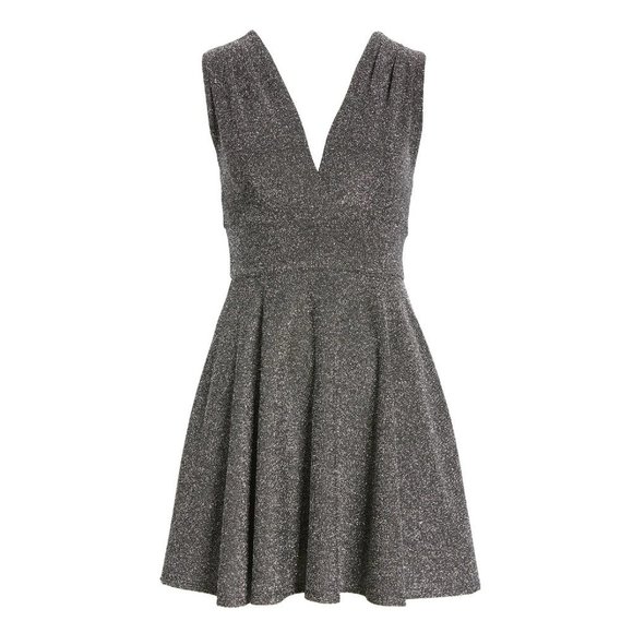 FRAICHE BY J Shimmer Deep V-Neck Fit & Flare Minidress - Picture 3 of 6